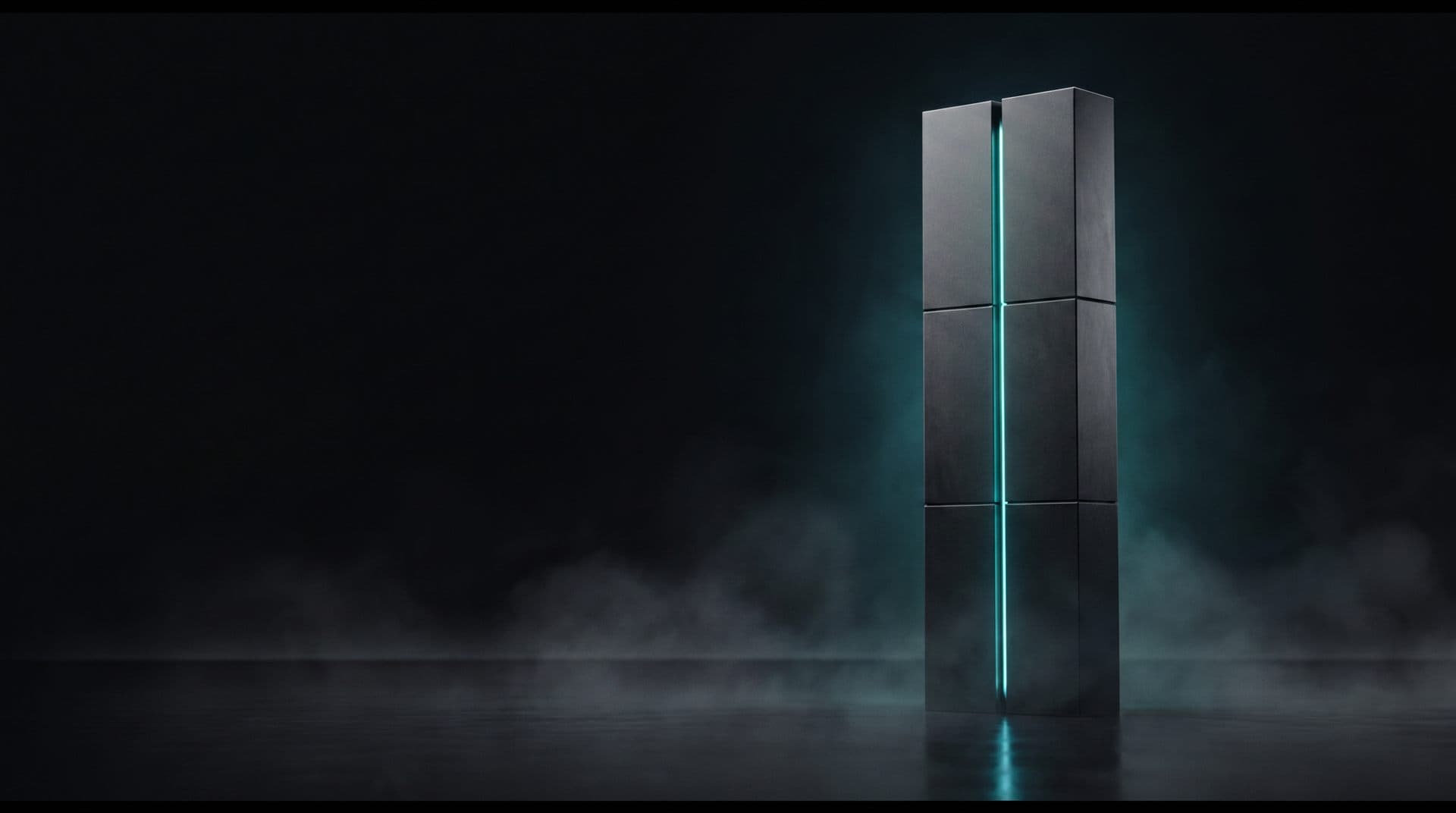 Sharp segmented titanium monolith with a cyan seam — Paylo brand case visual