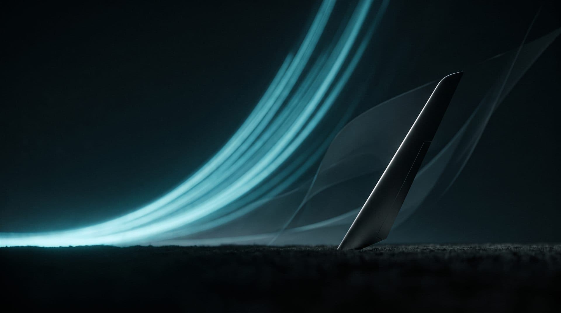 Ascending light arcs over a dark horizon, an airline booking case visual