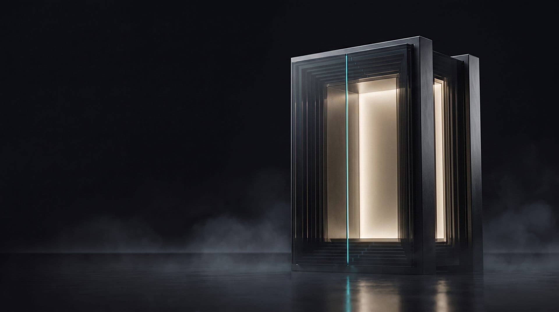 Layered glass vault with warm light, a regional bank onboarding case visual