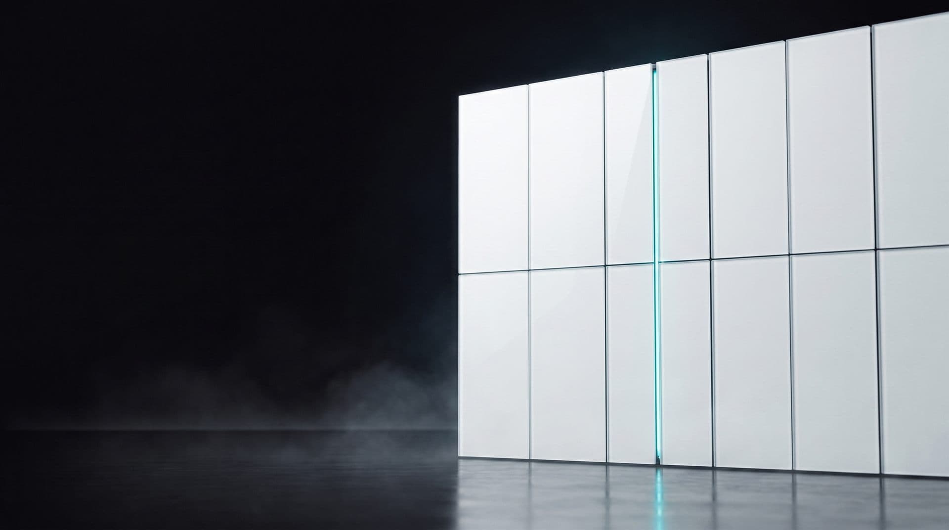 Pristine white glass panels in diffuse light — MediTrust platform case visual