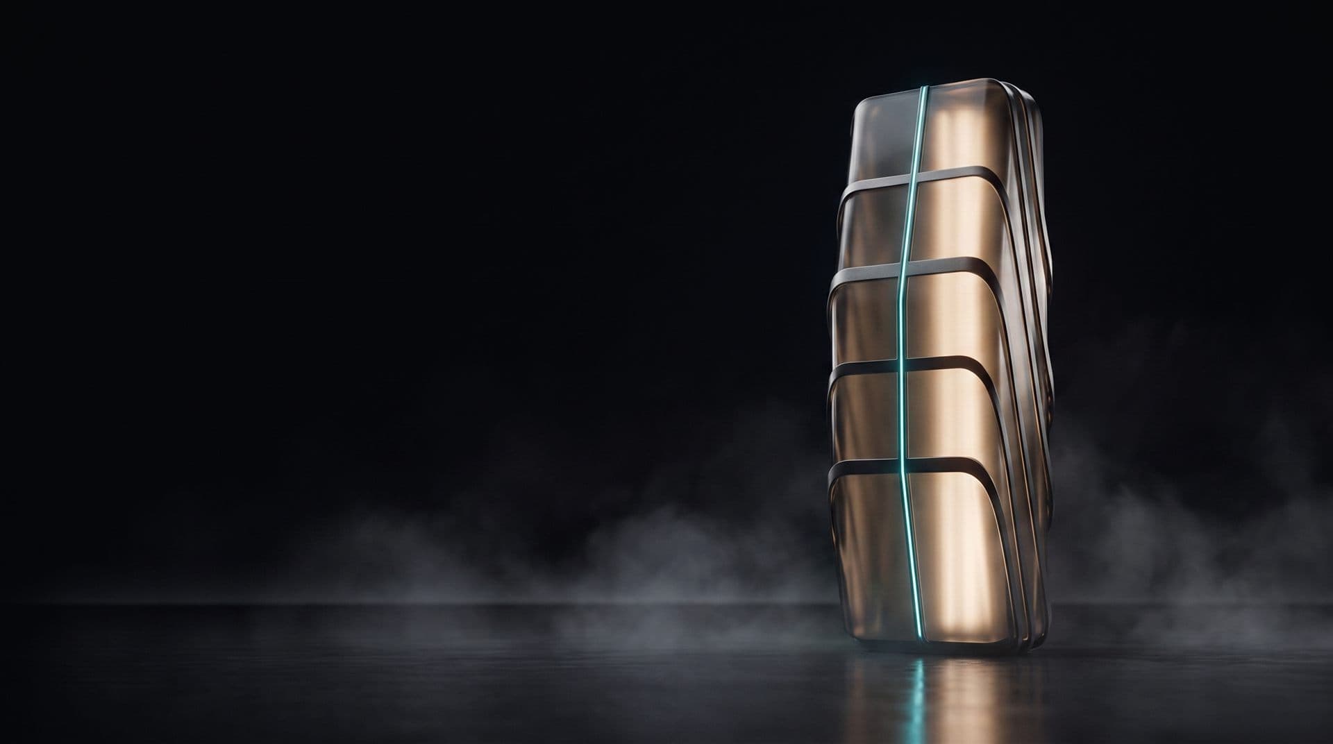 Curved layered glass with warm evening light — Oqtosh Stays booking case visual